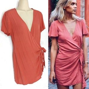 Lulu's Vashti Rusty Rose Wrap Minidress Sz M